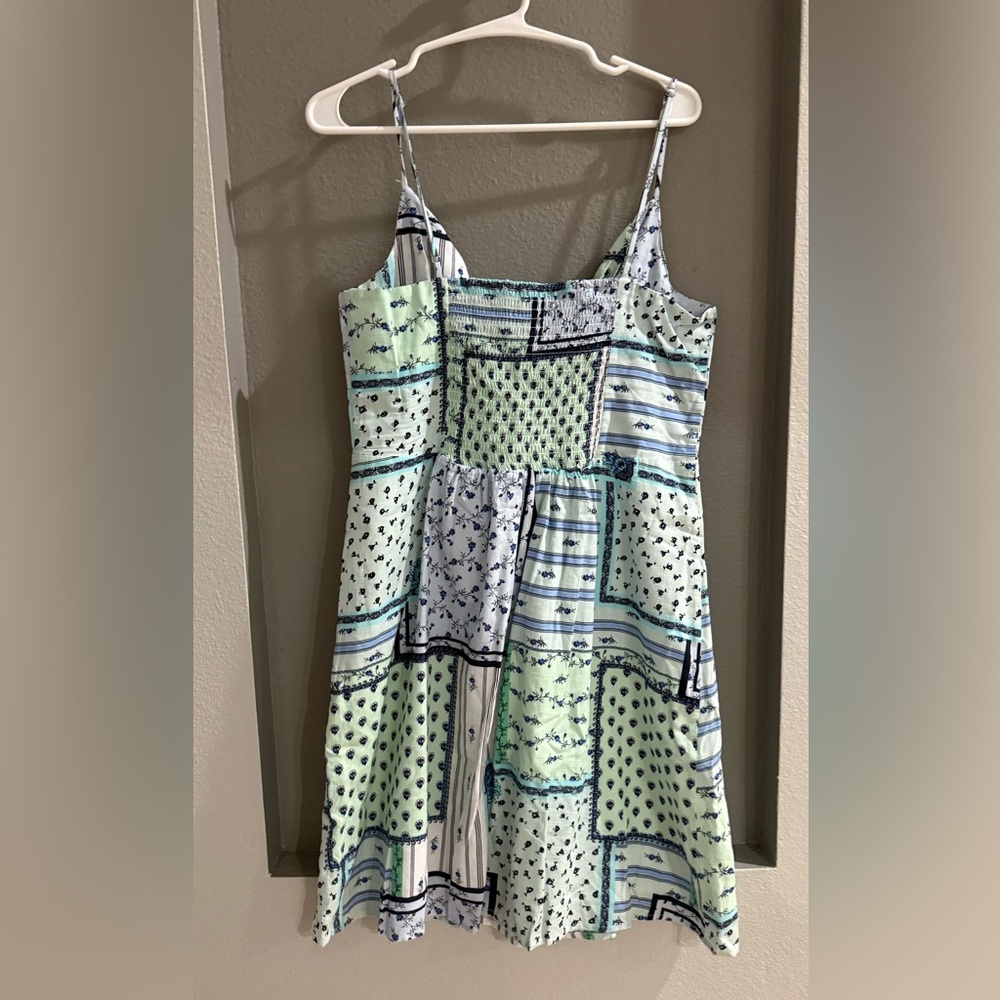 LOFT Blue and White Patchwork Backless Dress - image 3